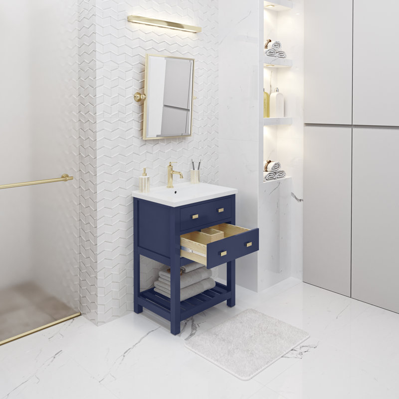Meuble-lavabo simple chromé 24 po Putcha Viola, Doré, Bleu monarque