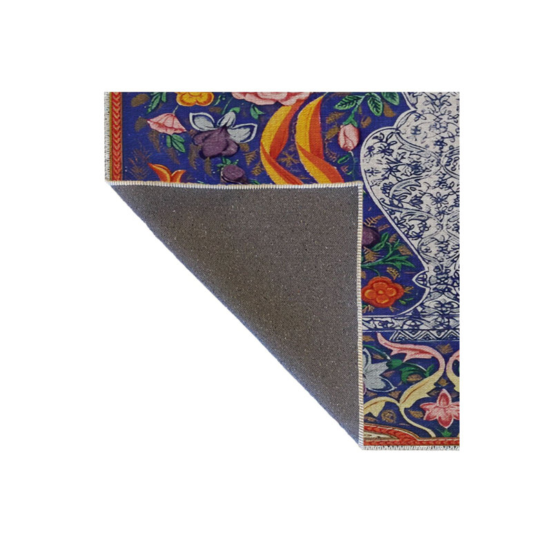 Tapis multicolore bleu à motif floral et rose, Sous-tapis rectangulaire de 3 pi 3 po x 4 pi 11 po