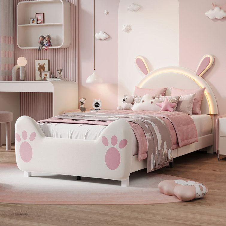 Cartoon Rabbit Children's Bed with LED Lights