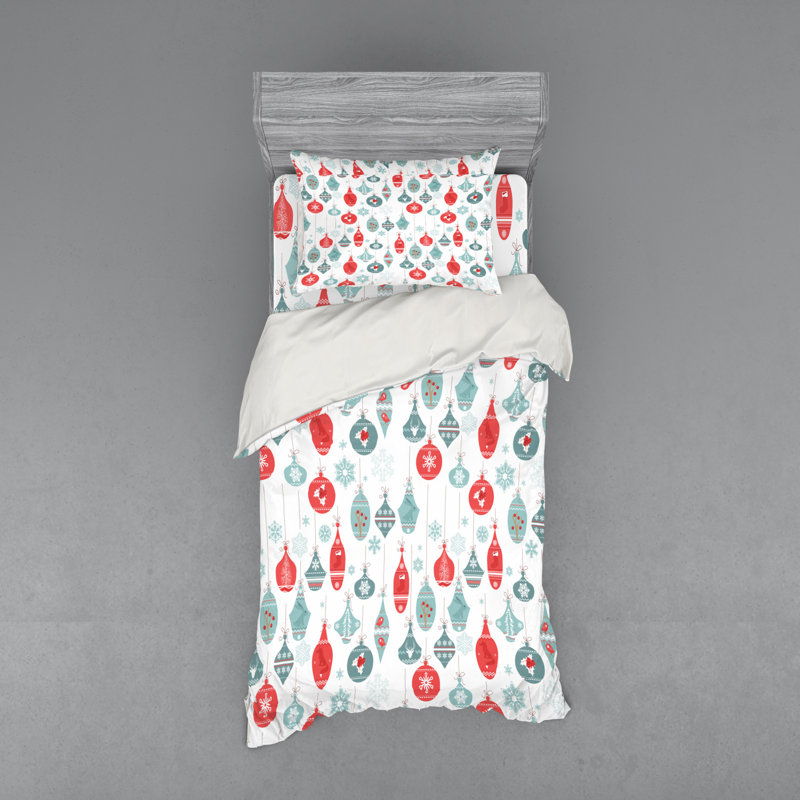 Twin Christmas Ornament Pattern Duvet Cover Set