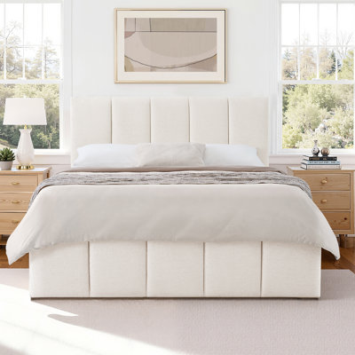 Woodcroft Modern Waterproof Chenille Upholstered Headboard Platform Bed with Channel Tufted