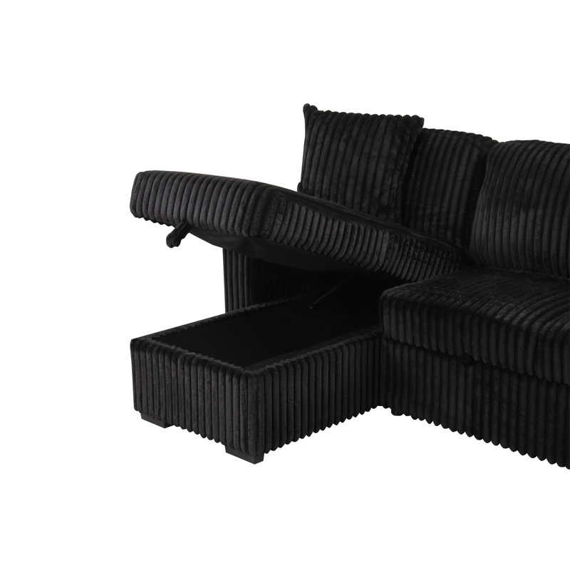Canapé modulaire moelleux avec canapé-lit en tissu de velours, Velours noir