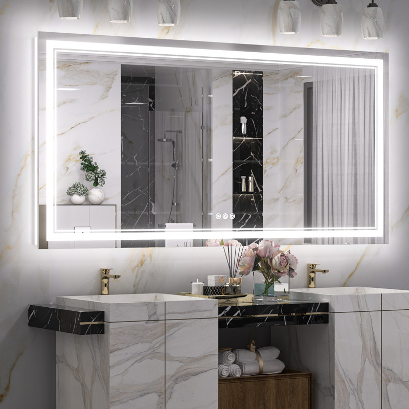 Chrisna LED Bathroom Mirror with Frontlit and Backlit, 3 Colors Temperature & Dimmable Light Anti-fog Tempered Glass Bathroom Vanity Mirror