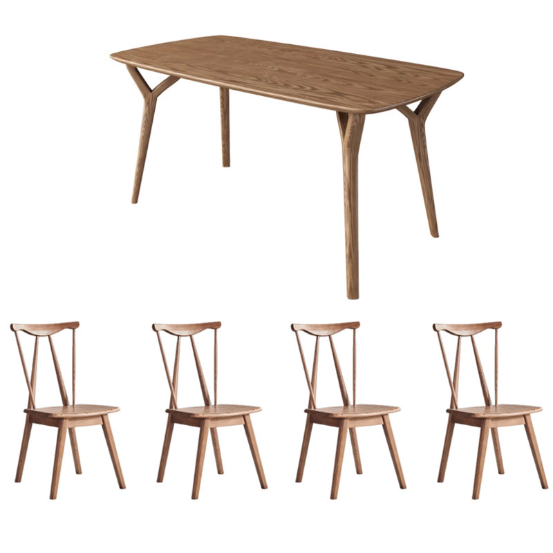 Solid Wood Top Four Leg Base Dining Set, 5