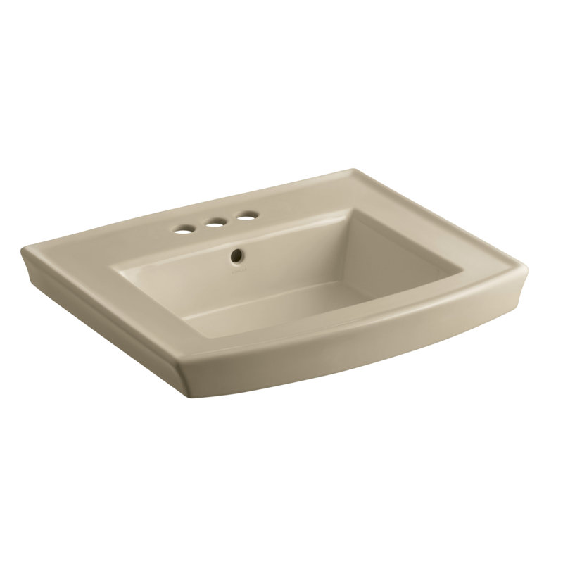 Archer Vitreous China Rectangular Pedestal Bathroom Sink with Overflow, Innocent Blush, 8'' Centers