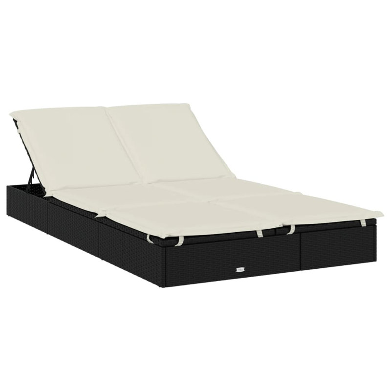 Latitude Run® 2-Person Sunbed With Cushions Poly Rattan, White, Black