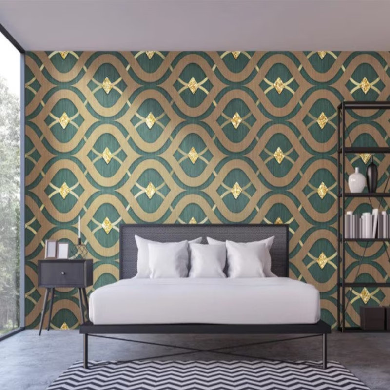 Collection de papiers peints à motif géométrique Emerald Waves, L 96 po x l 108 po