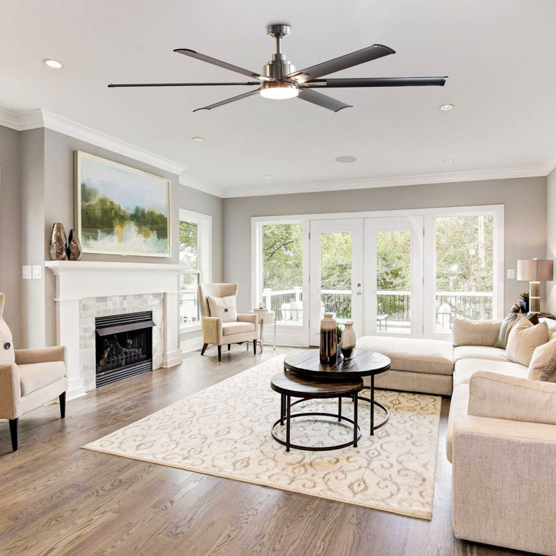 72" Aluminum 6-Blade Large LED Windmill Ceiling Fan With Remote Control
