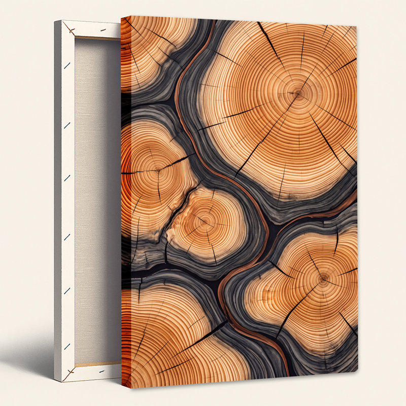Art mural sur toile brun avec troncs d'arbre et lignes d'écorce gris foncé, H 48 po x l 36 po