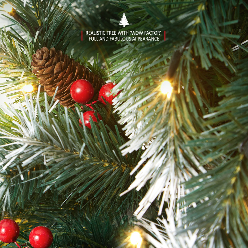 VeryMerry ' Claudia ' Frosted Christmas Tree with LED Lights, Pinecones, Berries, 7 ft
