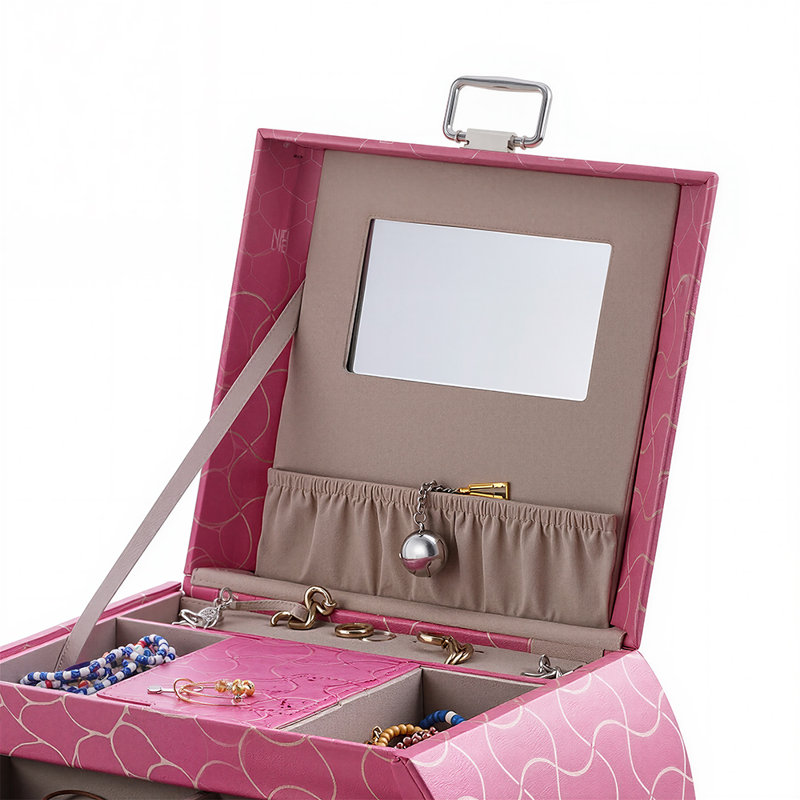 Boîte de rangement de voyage rose, étui à bijoux de voyage compact avec compartiments de rangement