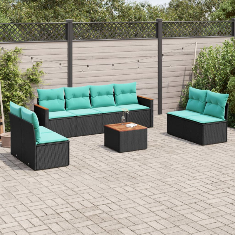  Ensemble de canapé de patio 9 pièces avec coussins en rotin de polyester noir