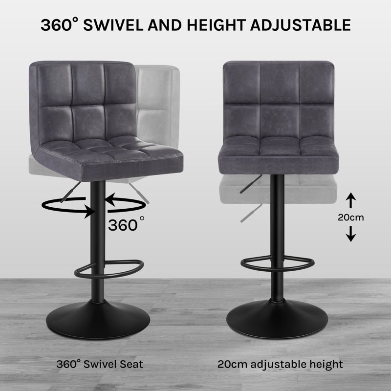 Deristin Swivel Upholstered and Faux Leather Adjustable Height Bar Stool, 1, Anthracite