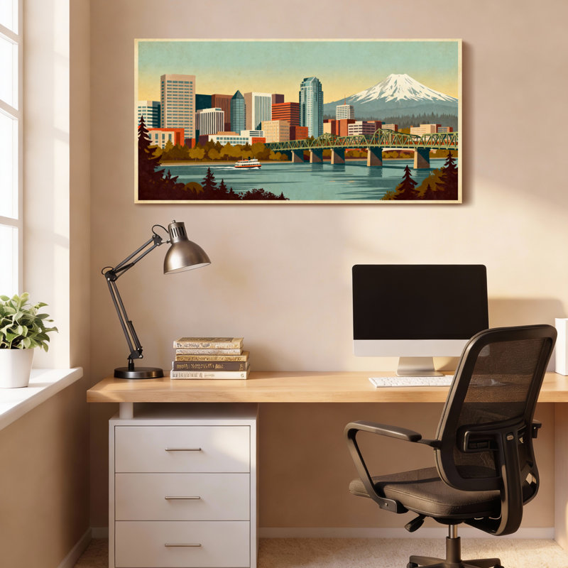 Tableau sur toile représentant un paysage urbain de Seattle avec le mont Rainier (lot de 1), H 12 po x l 36 po
