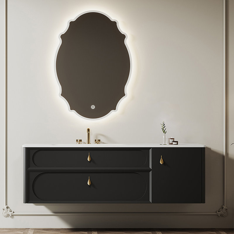 French simple retro style bathroom cabinet, 19.69" H x 51.18" W x 21.65" D, Black
