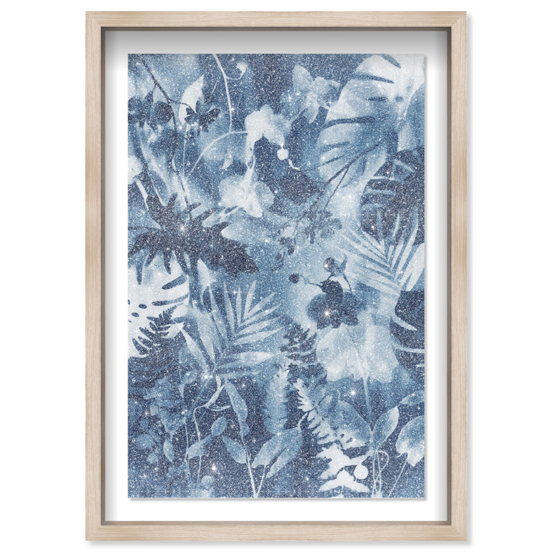 Blue Foliage Print by Oliver Gal, Natural Oak Shadowbox, 11.5"H x 16.5"W