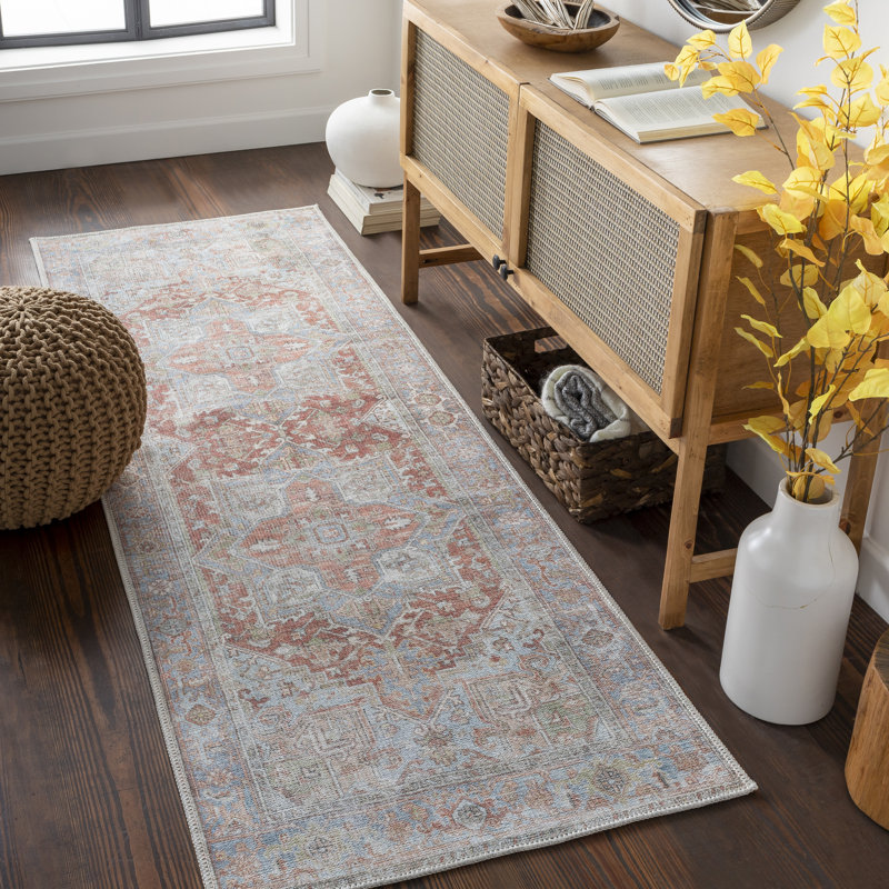 Tapis oriental brun / rouge brique lavable à la machine Chavarria, Tapis de couloir 2 pi 7 po x 7 pi 3 po