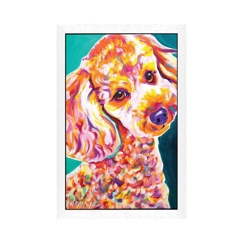 Curly The Poodle by DawgArt - Print on Canvas, White Framed, 101.6 cm H x 66.04 cm W
