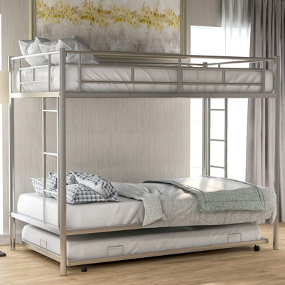 Lit simple superposé au-dessus d'un lit gigogne en argent brillant - Facile à assembler et à utiliser Spacieux espace de couchage pour les invités