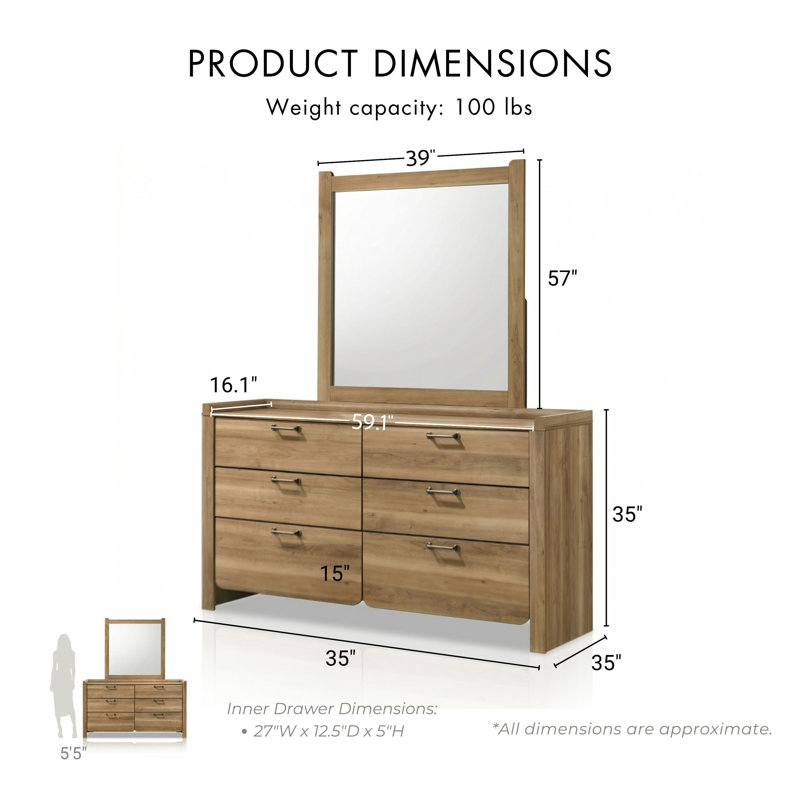 Ensemble commode et miroir 2 pièces Lunora