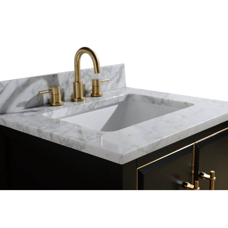 Ewen 24" Single Bathroom Vanity with Carrara Marble Top, Matte Gold, Black, Carrara White