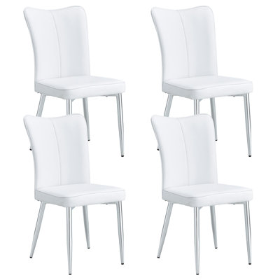 Modern Minimalist Dining Chairs, Office Chairs. 4-Piece Set Of White PU Seats With Silver Metal Legs. Suitable For Restaurants, Living Rooms, And Offices.W1151116741