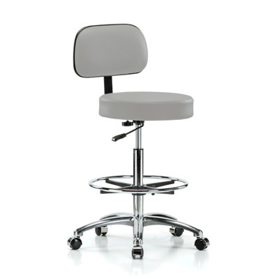 PERCH Chrome Walter Height Adjustable Exam Stool with Backrest and Foot Ring | High Bench Height 25-35" by Perch Chairs & Stools