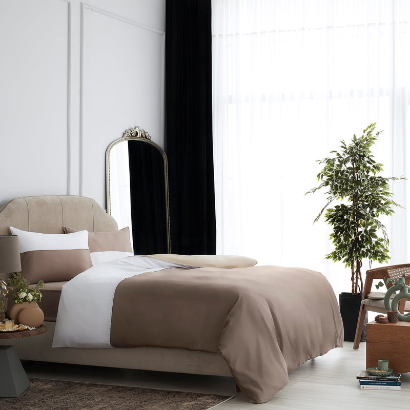 Garyson Cotton Solid Colour Duvet Cover Set with Pillowcases Included, Super King - 2 Standard Pillowcases, Brown/Beige