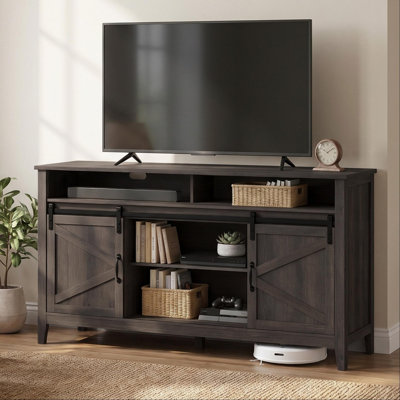 Farmhouse TV Stand with Sliding Barn Doors