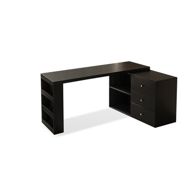 Black L-Shaped Solid Wood desks