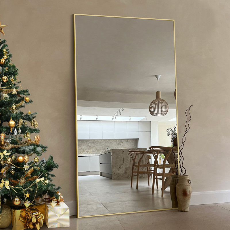 Mirta Rectangle Metal Full Length Mirror, Gold, 68" x 26"