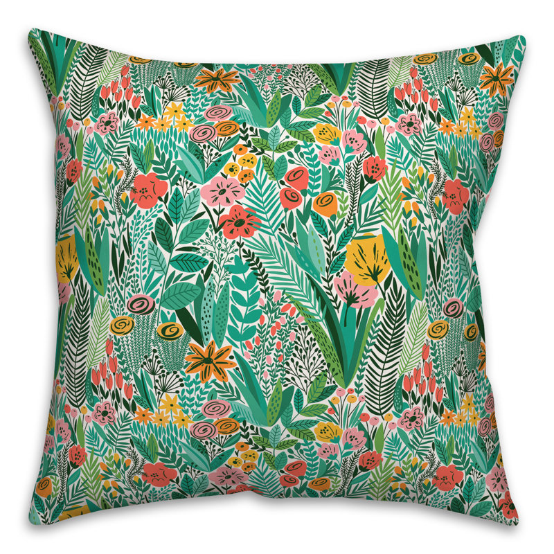 Jungle Floral Pattern Outdoor Throw Pillow