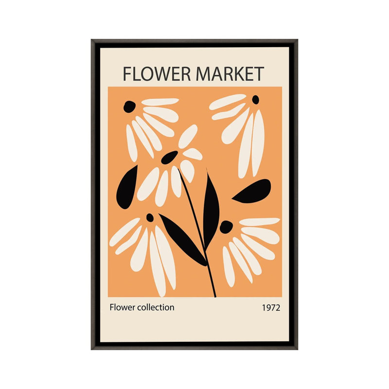 «Retro Flower Market Design», reproduction d'art sur toile encadrée, 40" x 26", Toile avec cadre, Grey