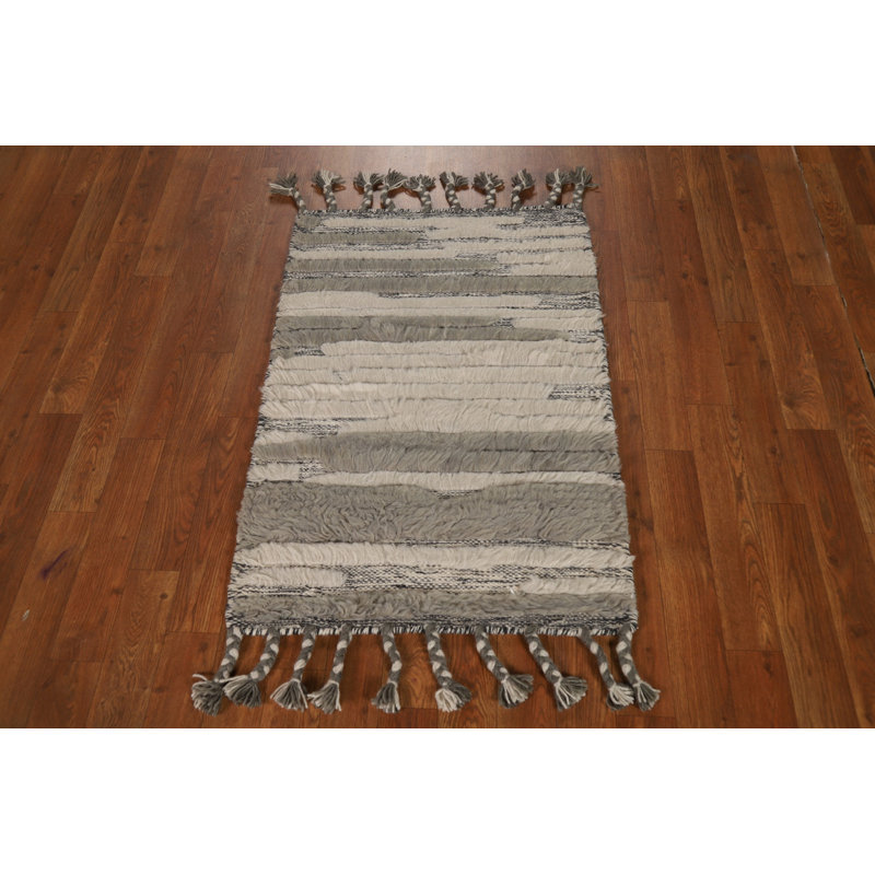 All-Over Striped Wool Moroccan Indian Rug 2x3