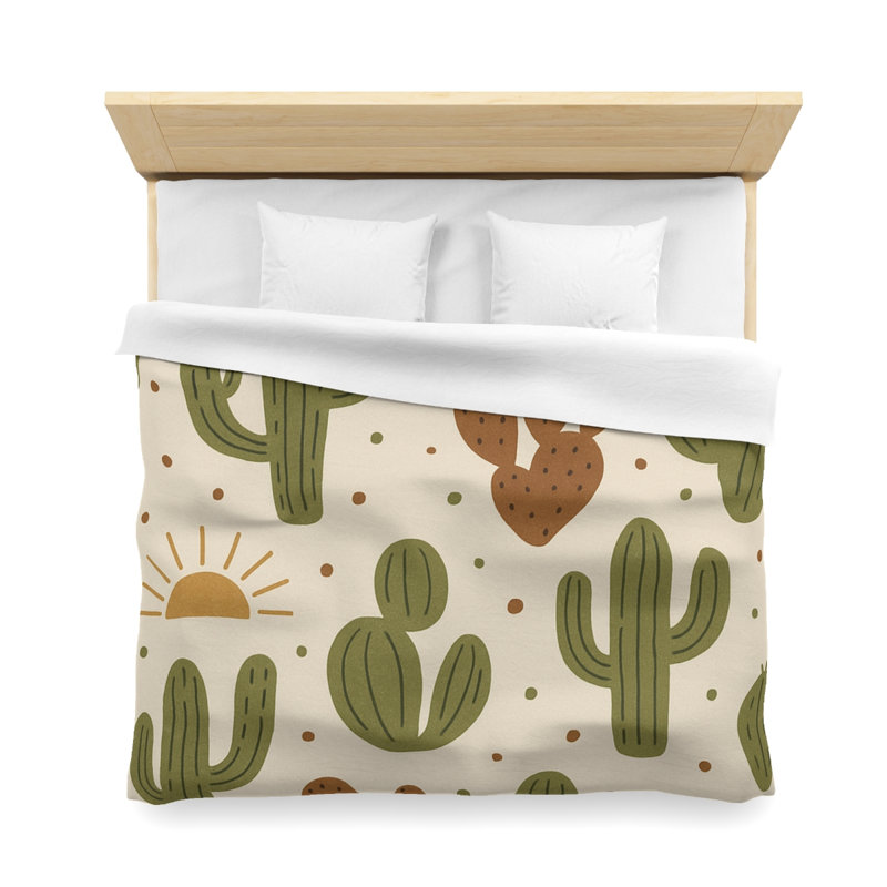Microfiber Duvet Cover Boho Style, Design 19, Green/Brown/White, King Duvet Cover
