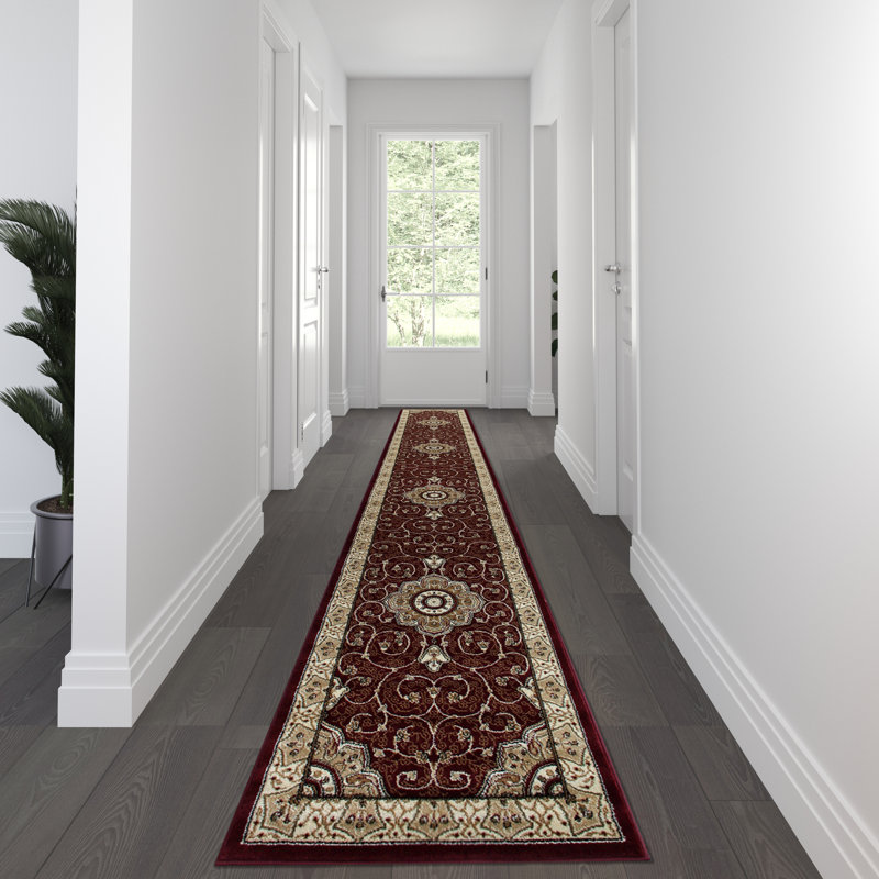 Tapis en oléfine de style persan Aleiya, Tapis de couloir 3 pi x 15 pi