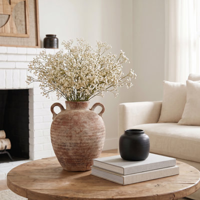 Rustic Textured Ceramic Table Vases for Living Room Entryway Home Decor