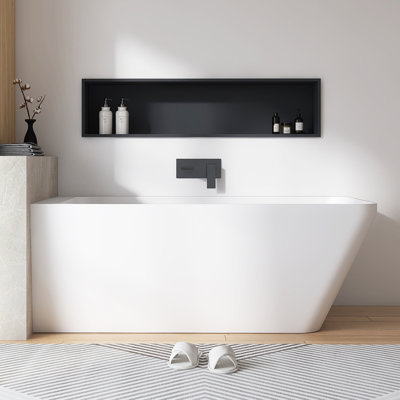 59" X 28"Side-Mounted Solid Surface Artificial Stone Bathroom Soaking Bathtub