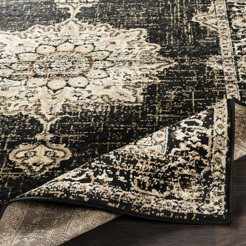 Ramsay Machine Woven Oriental Black/Sage Area Rug, Runner 2'2" x 7'6"