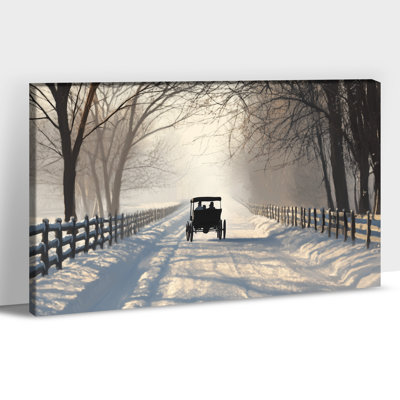 «Large Winter Winter», art mural sur toile - peinture de voiture rétro pour décoration de maison de vacances de Noël, impressions de photos de campagne, affiche encadrée, prête à être suspendue, 32 po x 48 po