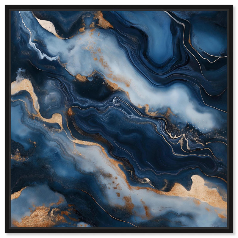 «Deep Sea Geode IV», art mural sur toile , H 13 po x l 13 po, Cadre flottant noir