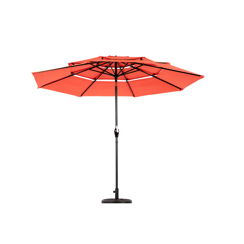 Parasol à 3 niveaux en aluminium 10 pi pour pelouse - Pour la piscine, la cour arrière orange, la terrasse de la piscine
