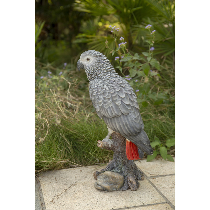Grey Gabon Parrot on Stump Resin Indoor/Outdoor Statue