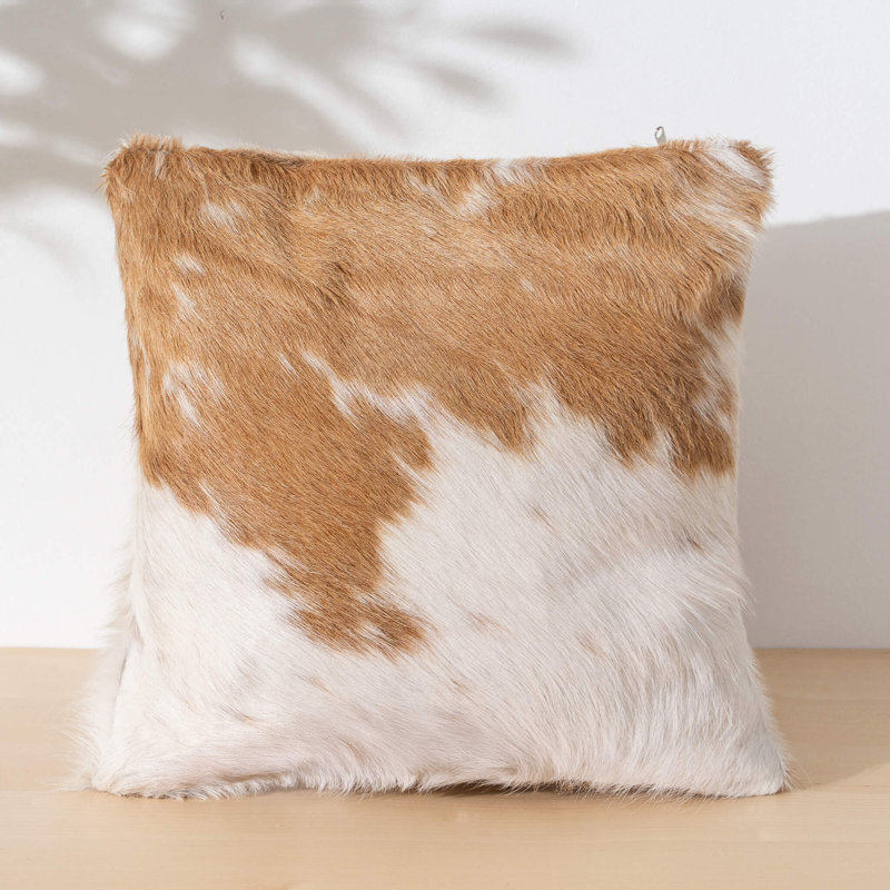 Cowhide Pillow, Beige/White