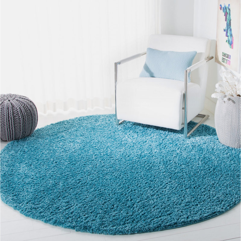Brittney Performance solid color shag rug, Rond 9 pi, Turquoise