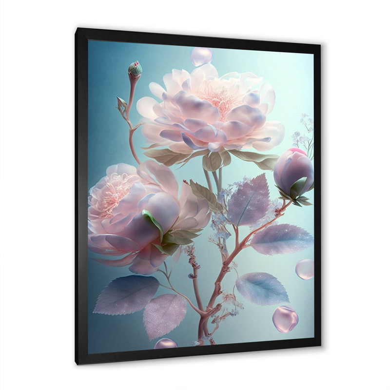 Art floral sur toile, "Ethereal Soft Blossoming", Cadre photo noir, H 20 po x l 12 po x P 1 po