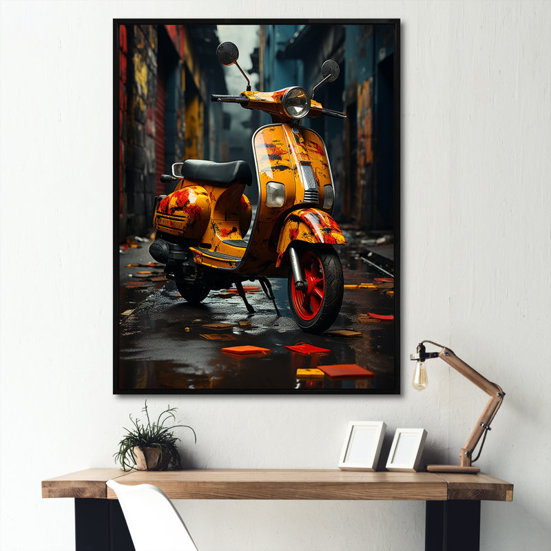 " Scooter Escape II ", Black Floater Framed, 32" H x 24" W x 1" D