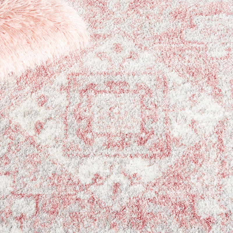 Lowrey Ivory/Gray/Pink Rug, Rectangle 5'5" x 7'6"