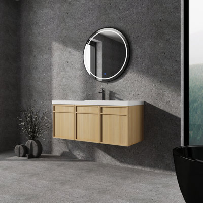 Meuble-lavabo mural 48 po avec lavabo en résine, 3 portes à fermeture douce