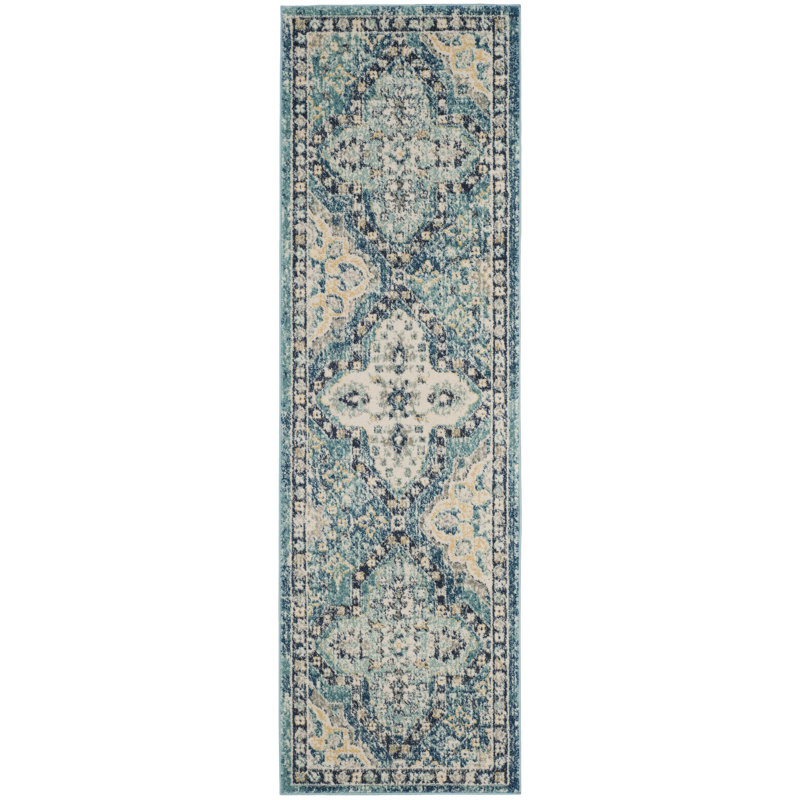 Tapis bleu clair / ivoire Osakis, Tapis de couloir 2 pi 2 po x 11 pi
